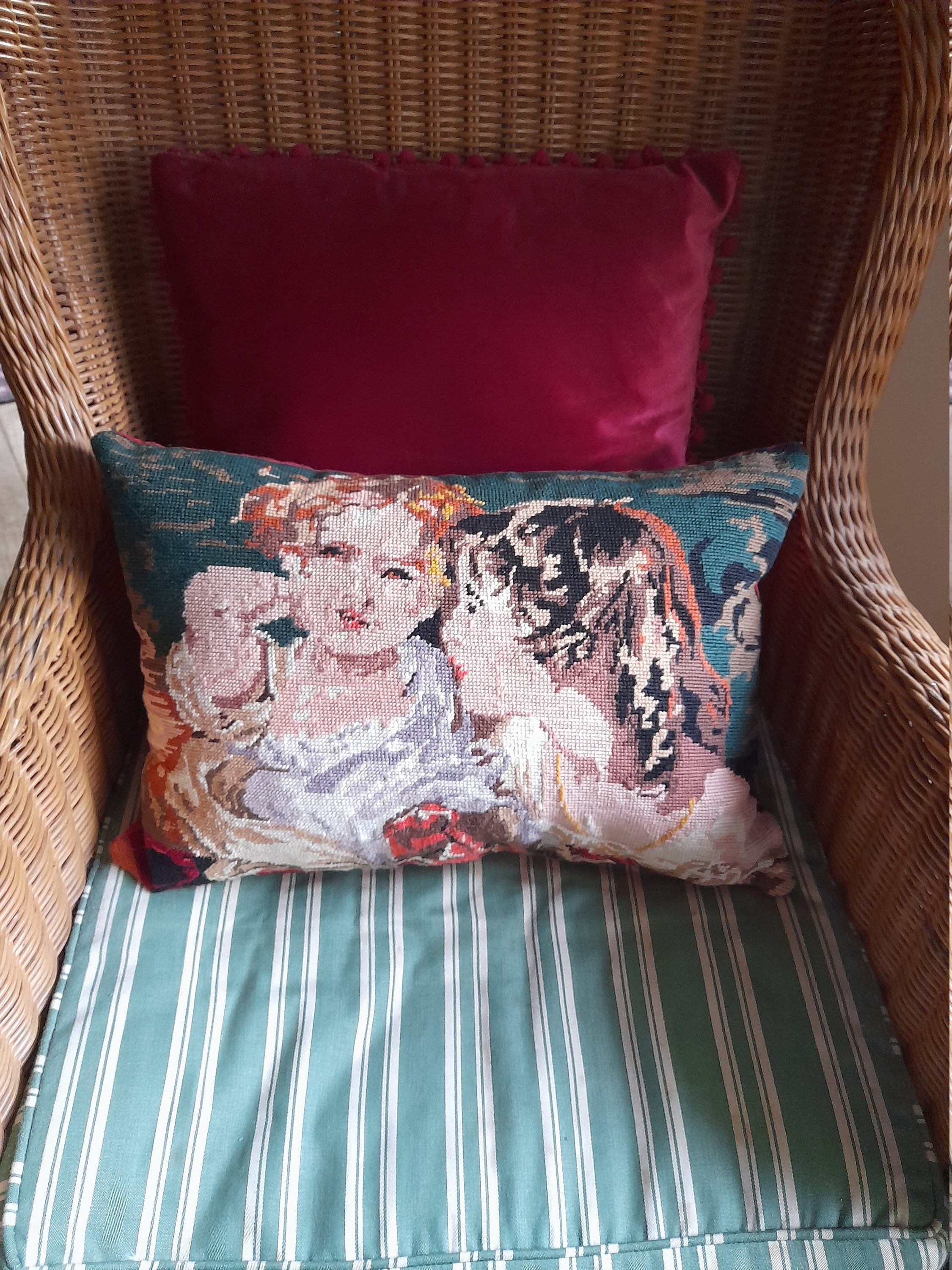 Coussin en Tapisserie Vintage Fait à La Main - Cousu Main, Les Enfants Calmady d'après Lawrence, Toi