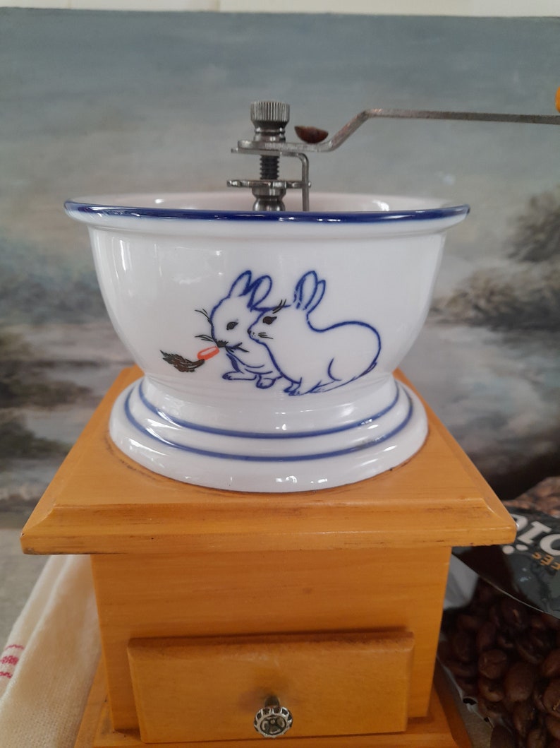 Rabbits, Very Pretty Vintage French Wooden and Ceramic Coffee Mill - Etsy