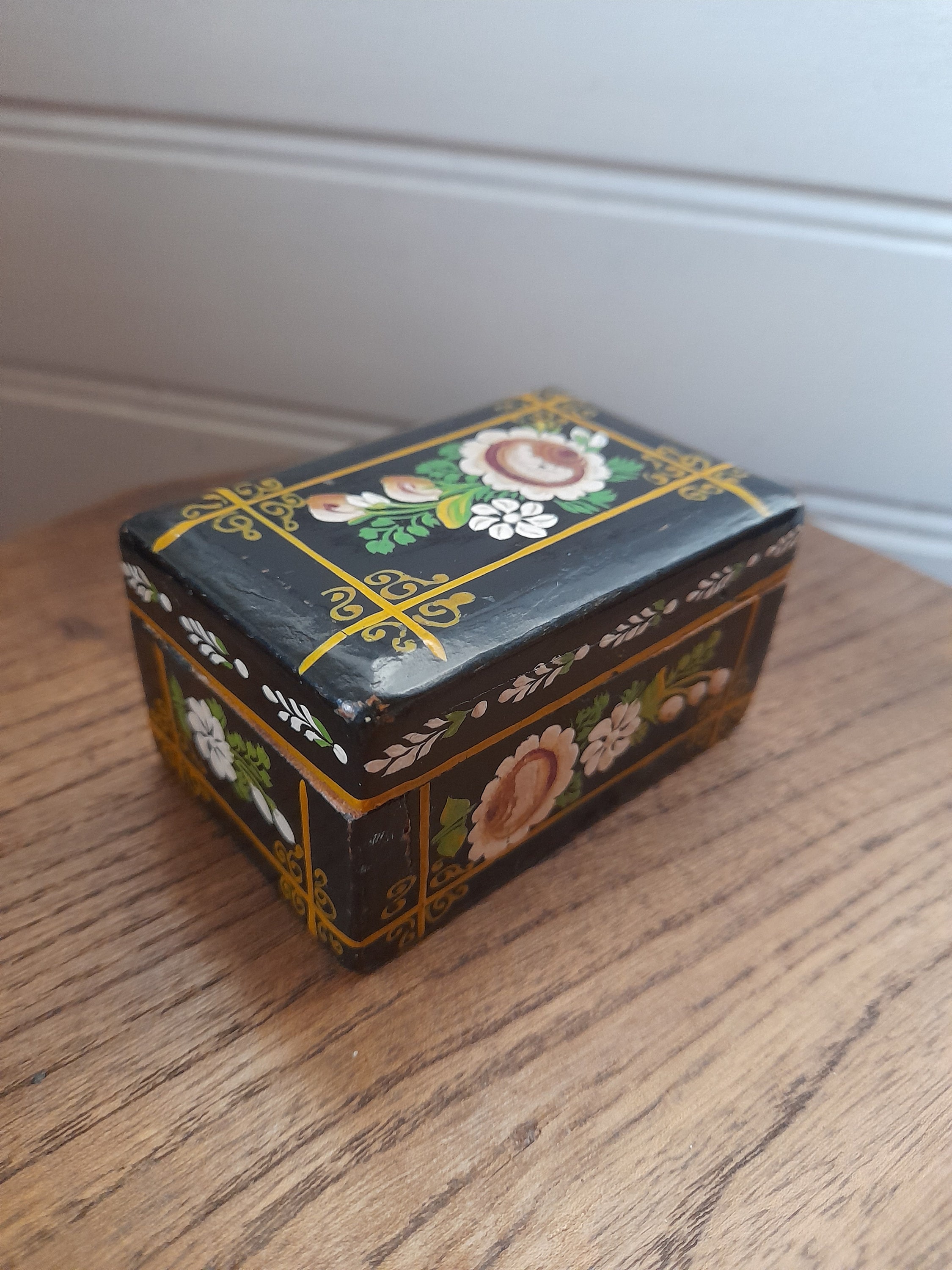 Very Small Vintage Painted Wooden Box - Hand Painted and