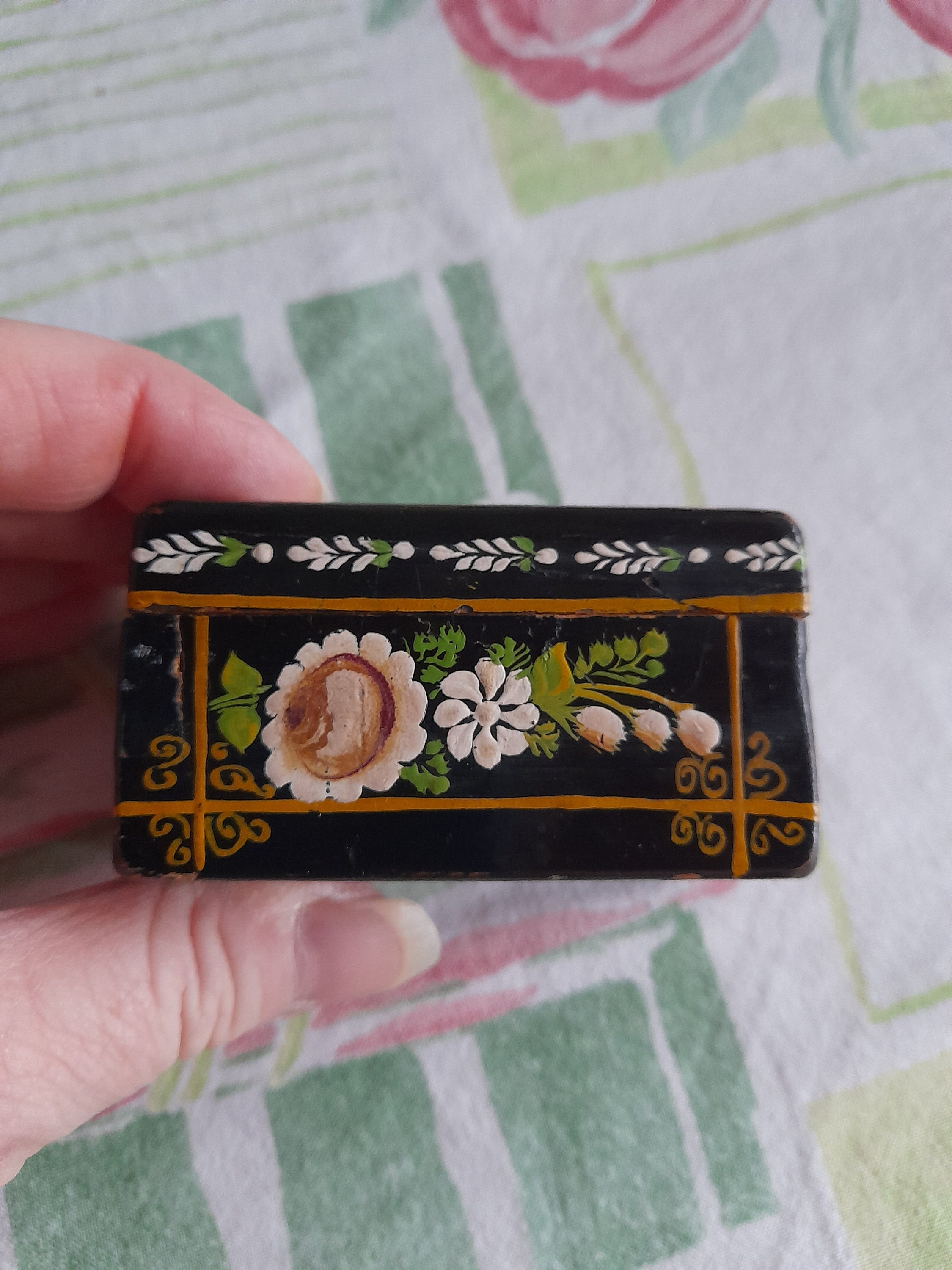 Very Small Vintage Painted Wooden Box - Hand Painted and