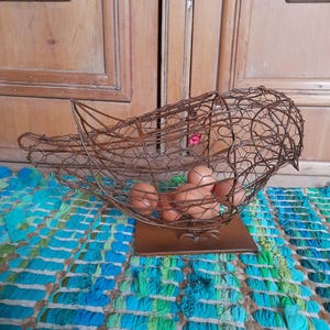 French bird egg basket - vintage style French wire basket for storing eggs, kitchen decor, bird, storage