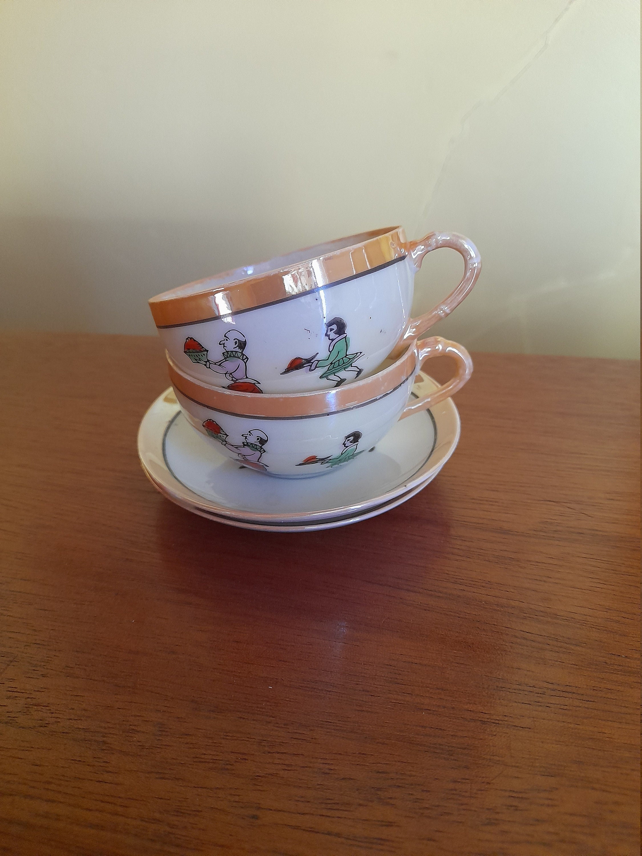 Café Pour 2 - Belles Petites Tasses et Soucoupes Vintage en Coquille d'œuf Lustre