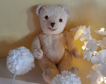 1950s teddy bear in mohair - very sweet toy, vintage, old, bought in France, distressed, 46 cm