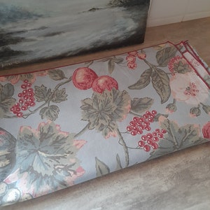 Pretty sky blue fruits tablecloth - vintage nappe de table, summer decor, blue, green and pink - 190 x 140 cm, cotton