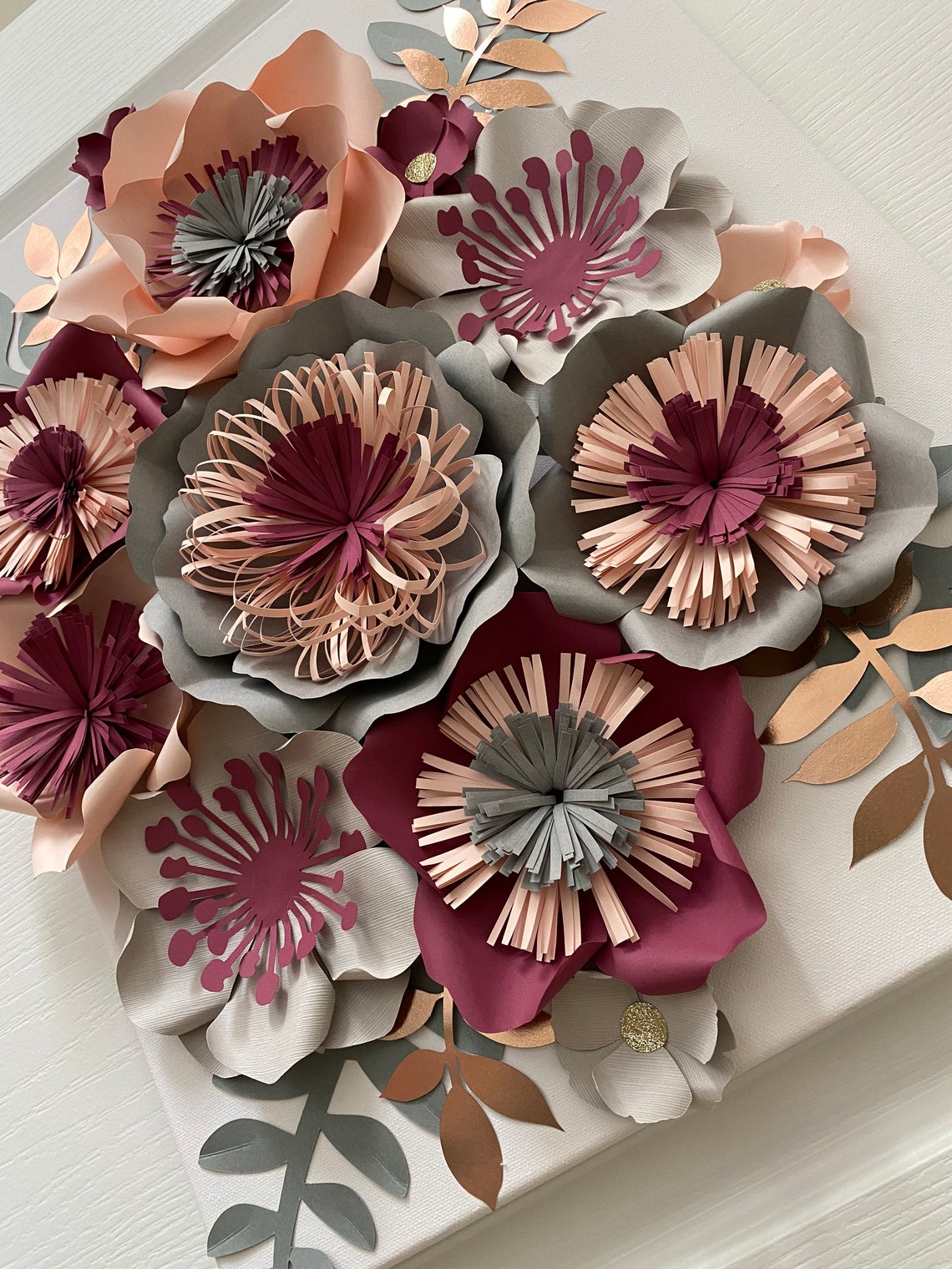 Paper flowers paper flower wall canvas floral wall art gift | Etsy