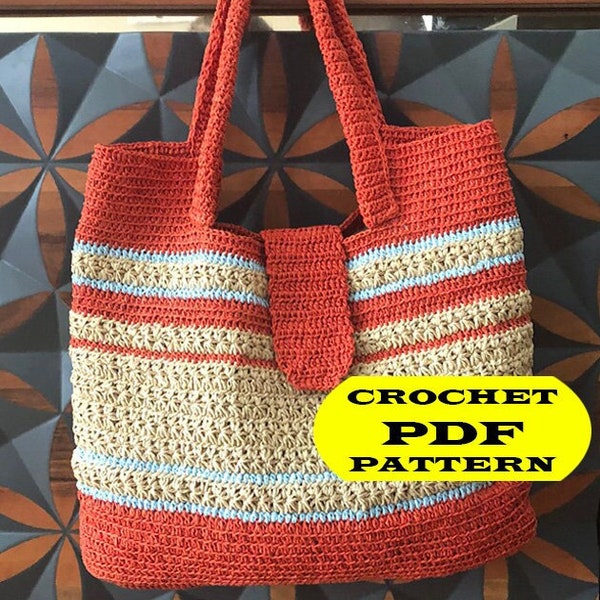 Handcrafted Red and Straw-Colored Crocheted Bag PATTERN, A Unique Blend of Elegance and Craftsmanship pattern for women, Boho-Chic Bag, DIY