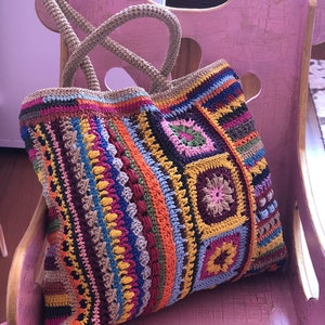 EASY Crochet bag for womens, Colored granny square tote, Easy shoulder bag, Bohoemian crochet purse, Afghan , PDF, DIY image 5