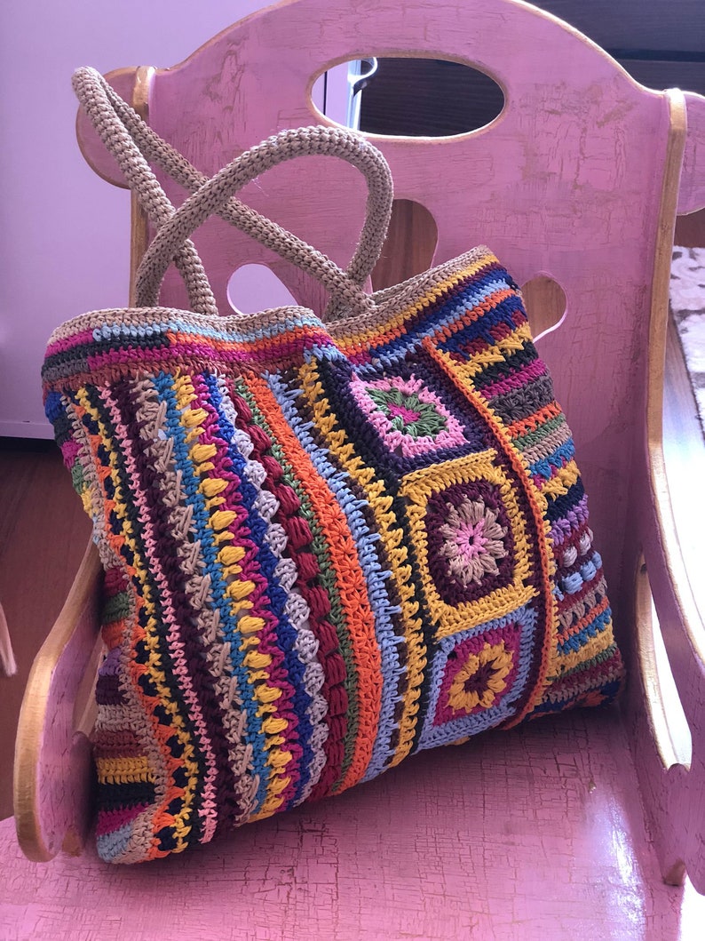 EASY Crochet bag for womens, Colored granny square tote, Easy shoulder bag, Bohoemian crochet purse, Afghan , PDF, DIY image 5