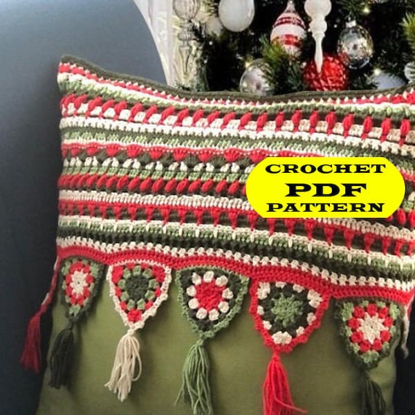 Modèle d'oreiller au crochet facile, oreiller au crochet pour la décoration de Noël, modèle de coussin au crochet Farmhouse Home Decor, PDF à la maison de Noël