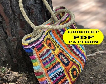 EASY Crochet bag for womens, Colored granny square tote, Easy shoulder bag, Bohoemian crochet purse, Afghan , PDF, DIY