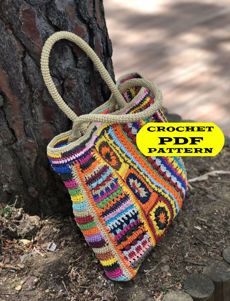 EASY Crochet bag for womens, Colored granny square tote, Easy shoulder bag, Bohoemian crochet purse, Afghan , PDF, DIY image 1