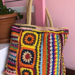 EASY Crochet bag for womens, Colored granny square tote, Easy shoulder bag, Bohoemian crochet purse, Afghan , PDF, DIY image 4