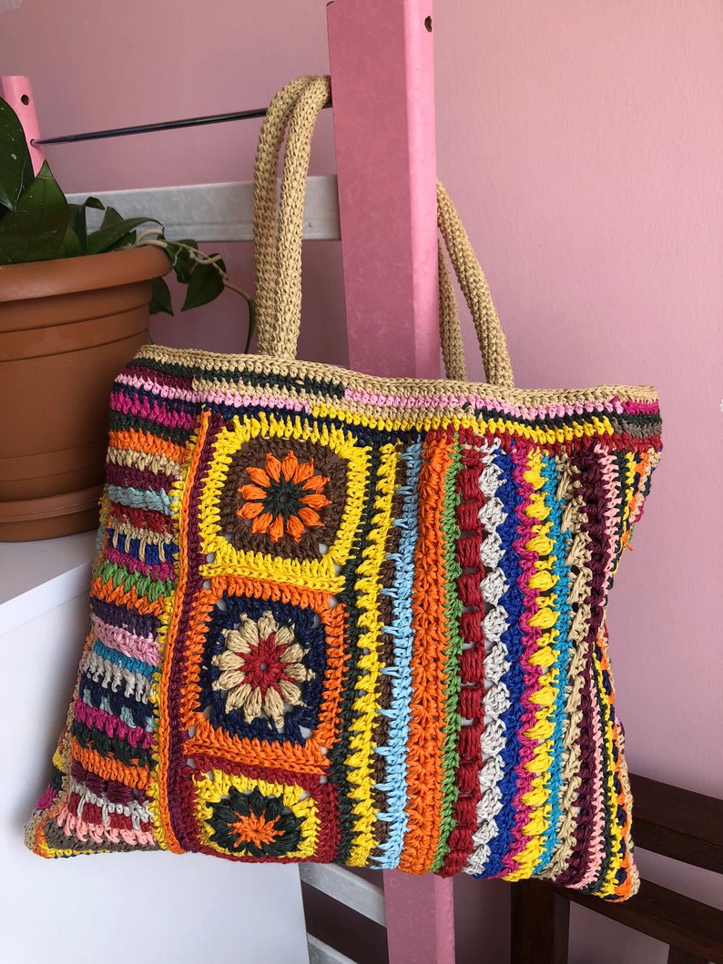 EASY Crochet bag for womens, Colored granny square tote, Easy shoulder bag, Bohoemian crochet purse, Afghan , PDF, DIY image 4