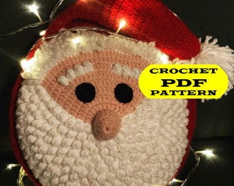 Quick Festive Santa Claus Xmas Crochet Cushion Pattern for Christmas Decor, Crochet Pillow, Stitching Holiday Magic for Christmas Decor