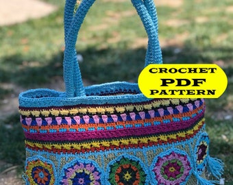 Eenvoudig gehaakt damestaspatroon, oma vierkante tas, schouderstrandtas, handtas voor beginners, Boho Style portemonnee, PDF DIY