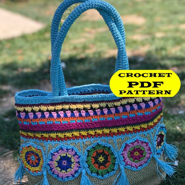 Easy Crochet Womens Bag Pattern, Granny Square Tote, Shoulder Beach Bag, Handbag for Beginner, Boho Style Purse, PDF DIY