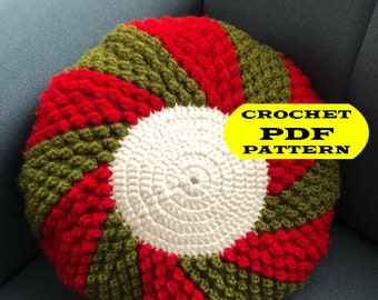 CROCHET XMAS PATTERN: Wreath Popcorn Pillow Cover / Crochet Christmas Cushion Pattern  / Crochet Christmas / Crochet Quick And Easy Pillow