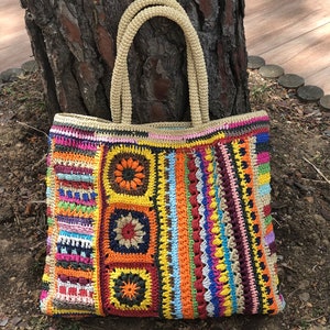 EASY Crochet bag for womens, Colored granny square tote, Easy shoulder bag, Bohoemian crochet purse, Afghan , PDF, DIY image 3