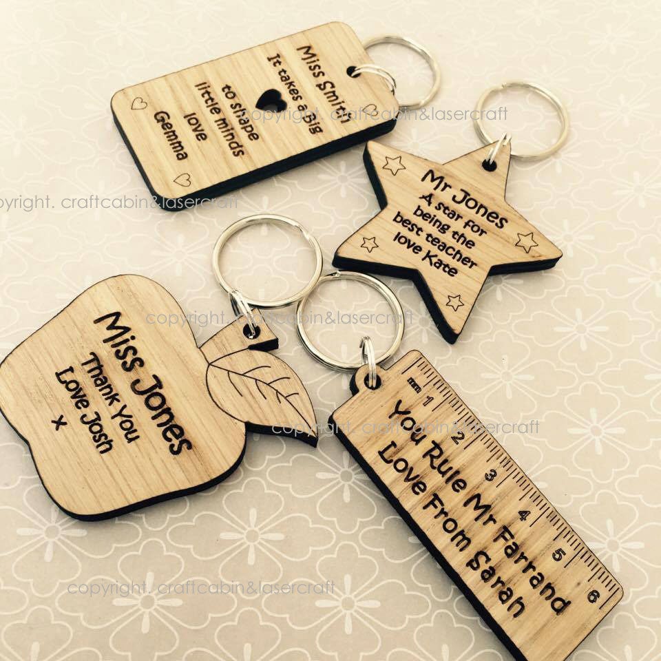 Personalised Keyrings School Leaver Teacher Gift End Of Year Personalised Keyrings School Leaver Teacher Gift End Of Year Student Pupil Wooden Key Ring Apple Ruler Star Dog Tag Etc