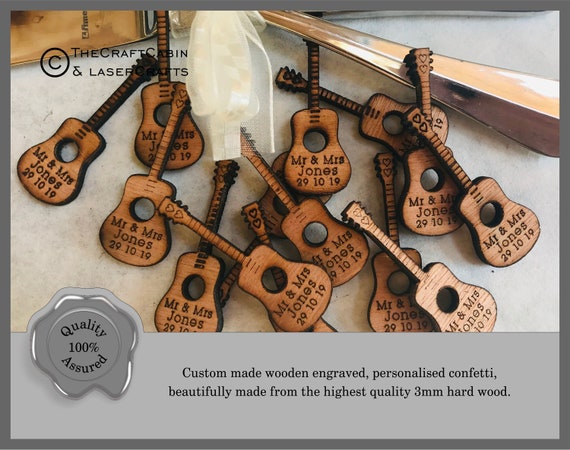 Personalised Wooden Acoustic Guitar Wedding Favours Table Confetti Party Decorations Vintage Rustic Retro