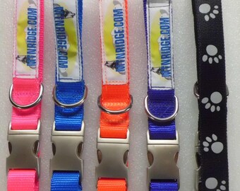 Side Release Metal Buckle Collars Adjustable 1 inch Nylon Webbing with Reflective Tape and a Metal D-Ring