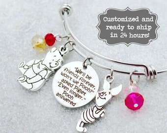 Winnie the Pooh and Piglet quote - We'll be friends forever, won't we? - DISNEY Inspired Bracelet, Pooh, Piglet silver colored charms