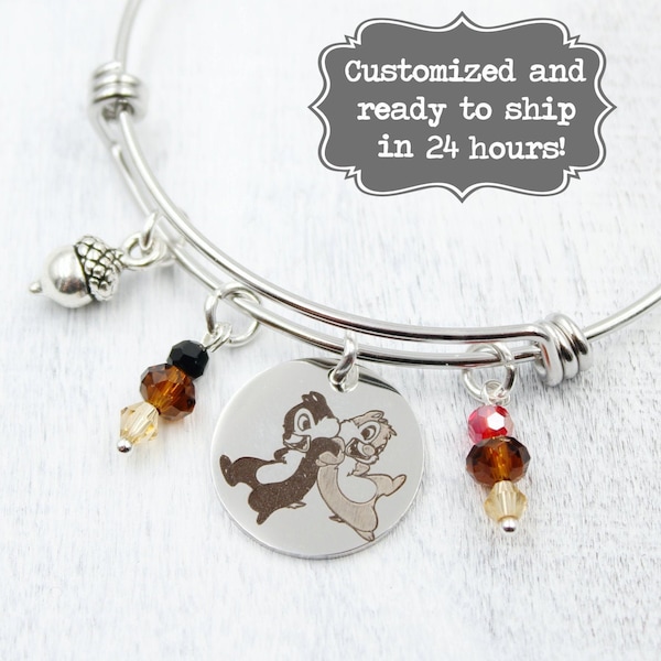 Chip & Dale - Custom Bangle Bracelet - Best Friends Forever, Disney BFF's, Great twin gift, Chip and Dale Disney, Chip 'N Dale, Disneyland