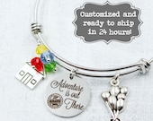 Up Adventure is out There - Custom Bangle Bracelet - Balloons Bead Charm Bracelet, Wilderness Explorers, Grape Soda Up Charm,