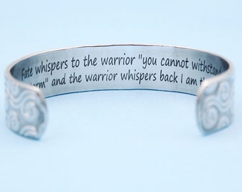 Engraved Aluminum Cuff Bracelet – Inspirational Warrior Quote