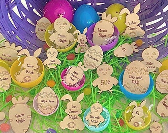 Easter Egg Hunt Tokens: Wooden Prize Rewards, Basket Filler