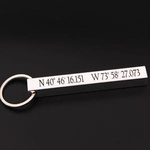 GPS Coordinates Bar Key chain, Personalized Mens Gift ~ Keychain with Longitude and Latitude ~ Bar Key Chain ~ Coordinates  Date  Location