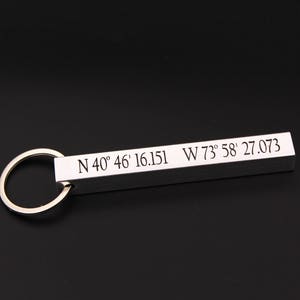 GPS Coordinates Aluminum Bar Keychain: Personalized Location Gift