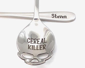 Skull Shape Spoon:  Cereal Killer, Stainless Steel Teaspoon, Custom Name