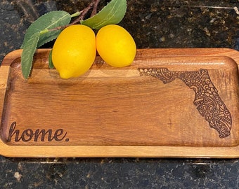 Acacia Wooden Home State Tray, Charcuterie, Small Cheese Board, Trinket Tray, Cookie Platter, Pick your home state, Mini Wood Cheese Board