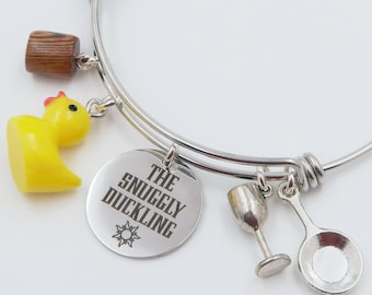 Tangled Movie Inspired Bracelet: Snuggly Duckling Charm Bangle, Custom Name
