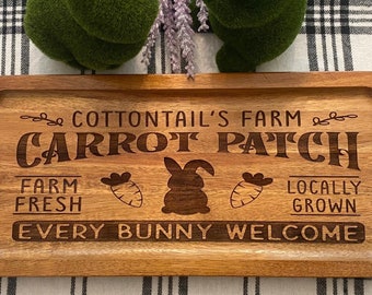 Engraved Acacia Wood Easter Tray: Cottontail Farm Carrot Patch