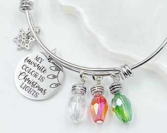 Christmas Lights Bangle Bracelet: Rhinestone Holiday Jewelry