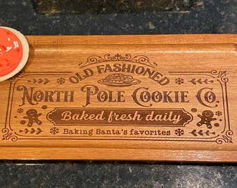 Engraved Acacia Wood Cookie Tray: North Pole Cookie Co. Design