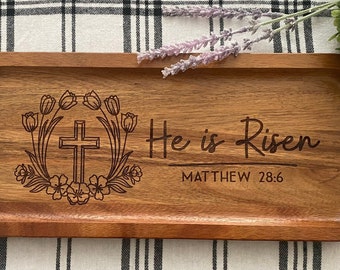 Engraved Acacia Wood Easter Tray: Religious Charcuterie Board