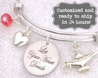 Aladdin & Jasmine - Let Your Heart Decide Bracelet Jasmine, Aladdin DISNEY Inspired Bracelet, Custom Name Charm Bracelet, Adjustable Bangle