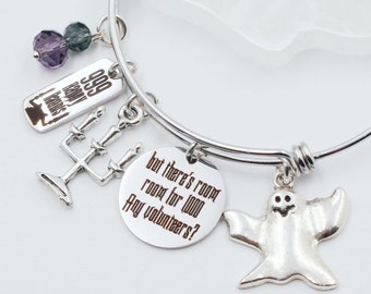 Haunted Mansion Charm Bracelet: Ghost, Candelabra, Engraved Bangle