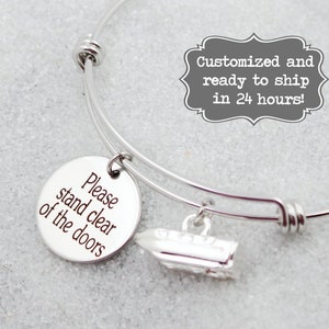 Monorail Style Train Bangle Bracelet, Disney World Trip Charm Necklace, Disneyland Transportation Monorail, Please Stand Clear of The Doors