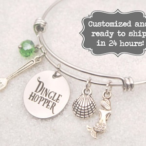 Ariel, Little Mermaid, Engraved - Dinglehopper Bracelet DISNEY Inspired, Hair Comb, Brush Custom Name Charm Bracelet, Adjustable Bangle