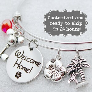 DVC Aulani - Welcome Home - Vacation Club - DISNEY Inspired, Disney Hawaii, Custom Name Charm Bracelet Adjustable Bangle,Mickey Key