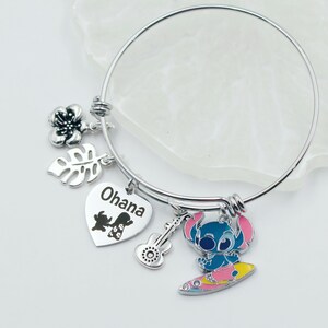 Lilo & Stitch Inspired Charm Bracelet: Ohana Family Bangle, Custom Name image 2