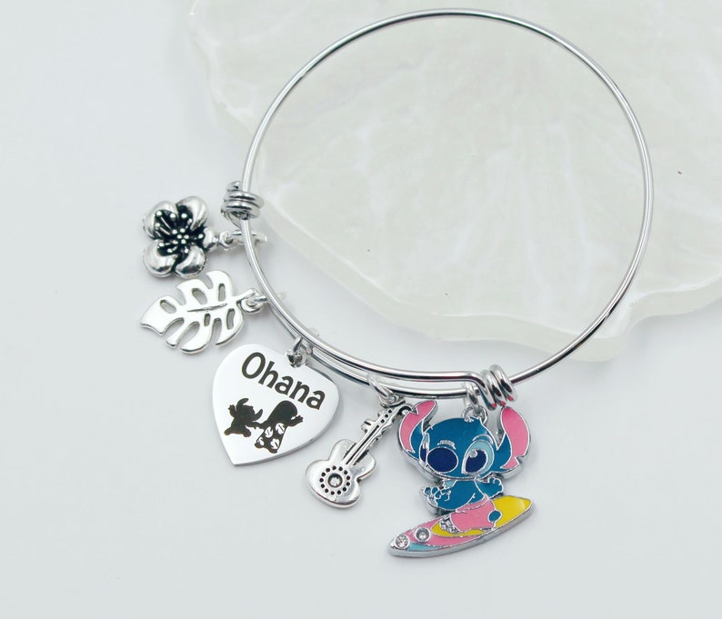 Lilo & Stitch Inspired Charm Bracelet: Ohana Family Bangle, Custom Name image 2