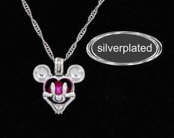 Mickey Mouse Style Silverplate Pearl Cage for Freshwater or Akoya Pearls, Disney World Pick a Pearl Cage Wish Pearl, Mickey Pearl Necklace
