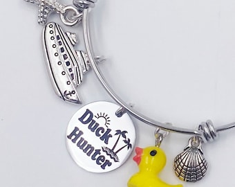 Cruise Duck Hunt Charm Bracelet: Engraved Bangle with Sea Charms