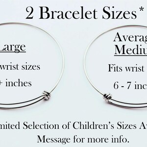 May include: Two expandable bracelets, one labeled "Large" and fits wrist sizes 7+ inches, the other labeled "Average Medium" and fits wrist sizes 6-7 inches.  *Limited Selection of Children's Sizes Available. Message for more info.*
