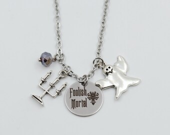 Haunted Mansion Necklace: Foolish Mortal Charm, Ghost, Candelabra